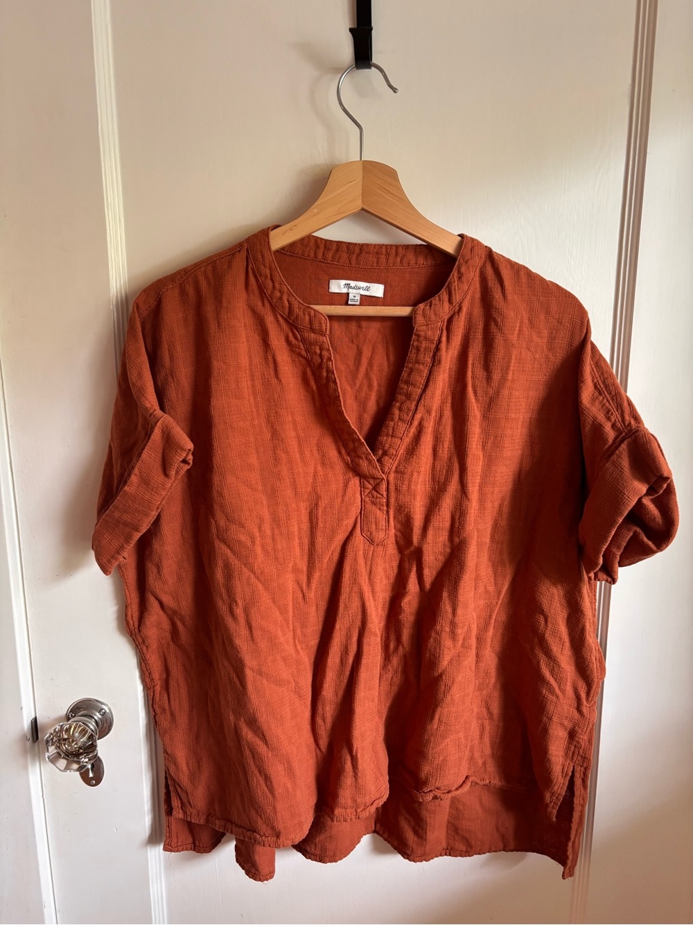 Madewell Rust Orange Relaxed Split V-Neck Top